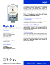 Thumbnail of document Data Sheet - 265 Low Differential Pressure Transducer